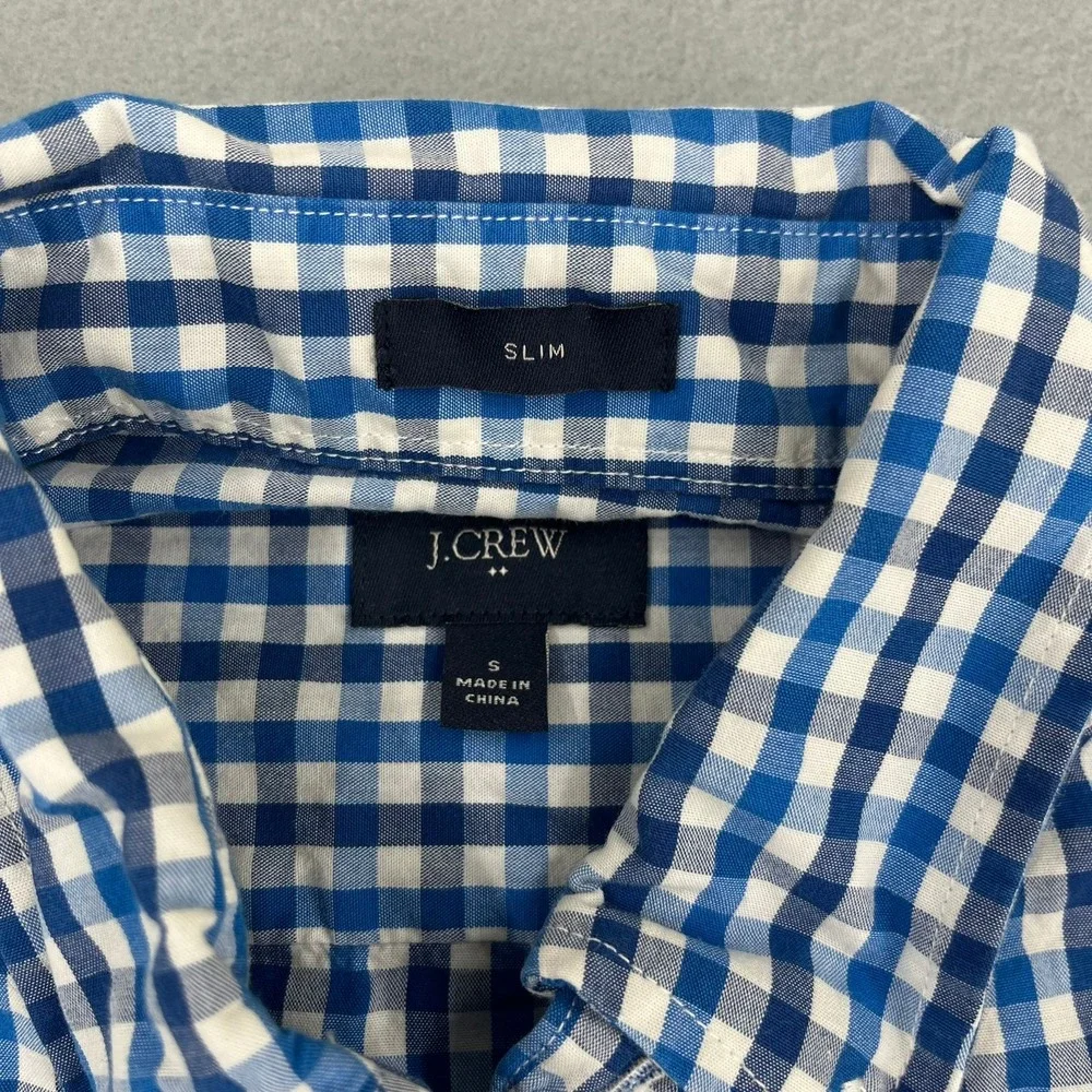 J.Crew Mens‎ Slim Fit Gingham Button Down Shirt Blue White Size S